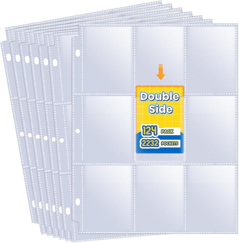 Fabmaker 2232 Pockets Double Side Trading Card Sleeves, 9 Pocket Card Sleeves Binder Sheets for 3 Ring Binder, Long-Lasting Trading Card Binder Sleeves Compatible with MTG, Baseball, Game - Image 1